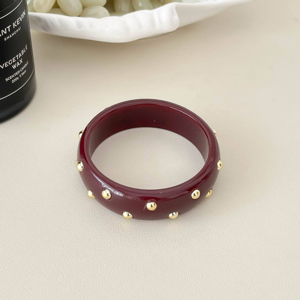 Punk Style Round Rivet Wide Bangle Bracelet