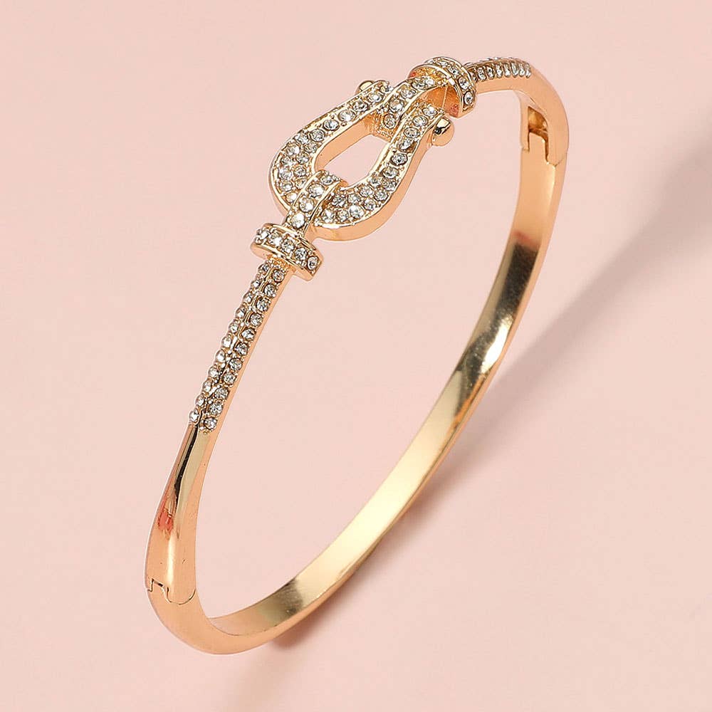 Stone Paved Buckle Accent Hinged Bangle Bracelet