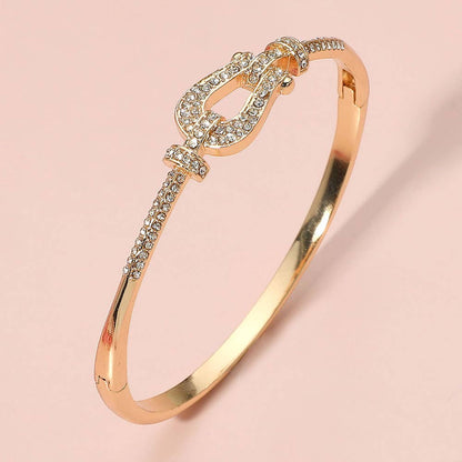 Stone Paved Buckle Accent Hinged Bangle Bracelet