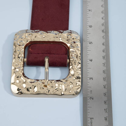 Vegan Suede Square Hammered Buckle Belt