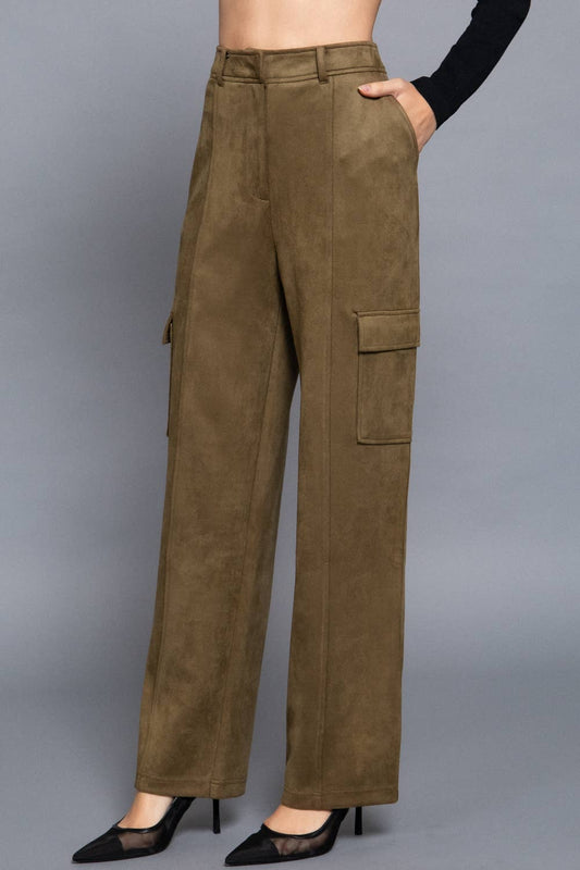 Veronica High Waist Straight Line Suede Cargo Pants