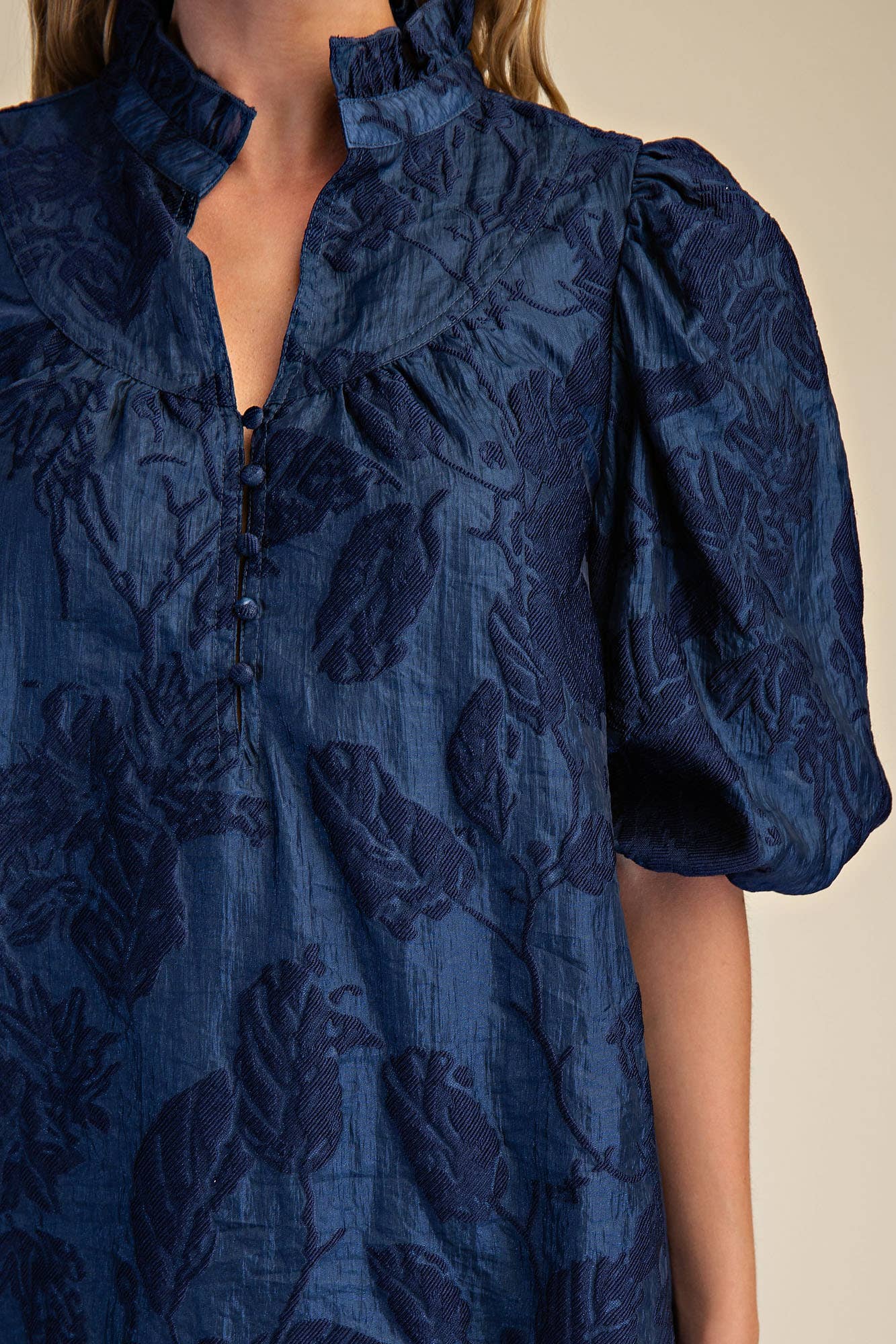 Ruffled Neck with Volume Sleeve Dress