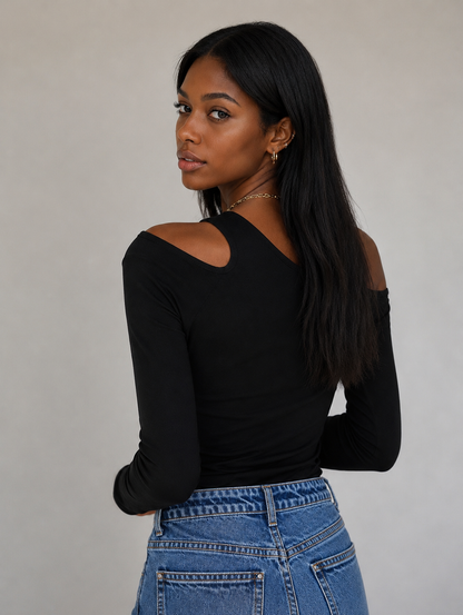 Cutout One-Shoulder Long Sleeves Top By Karma