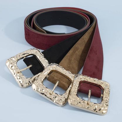 Vegan Suede Square Hammered Buckle Belt