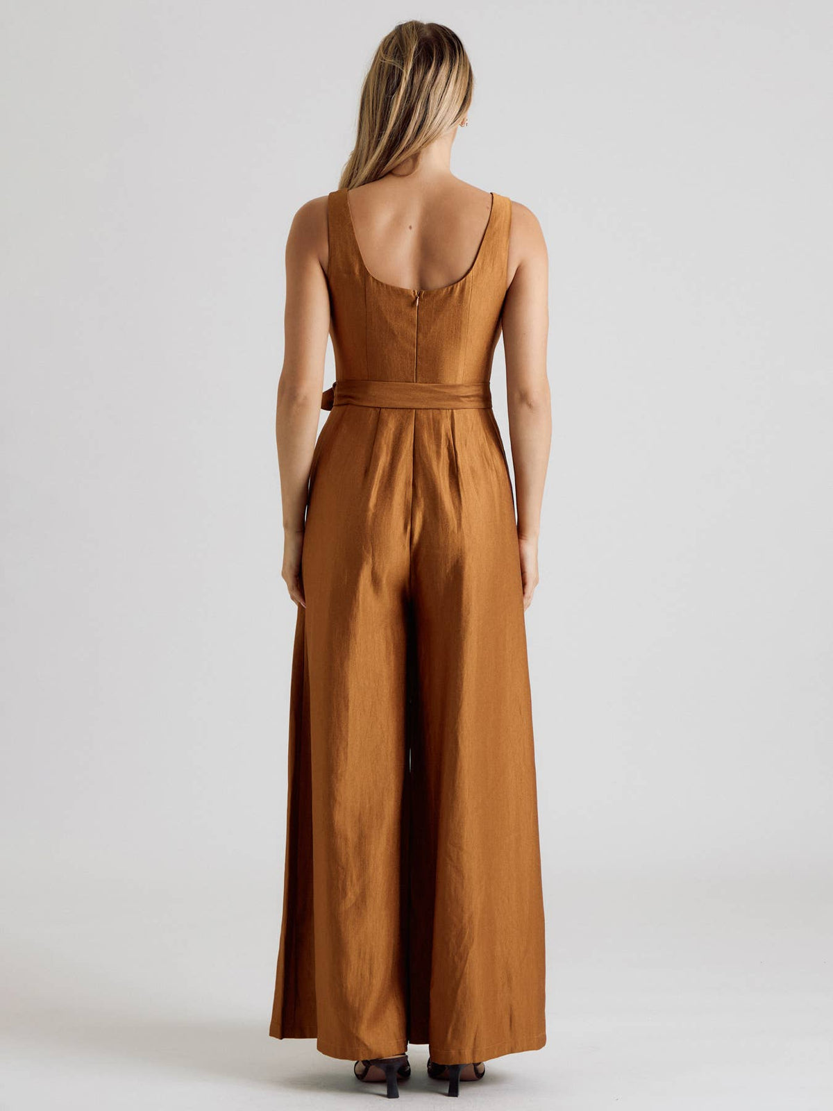 Nadia Satin Wide Leg Belted Jumpsuit