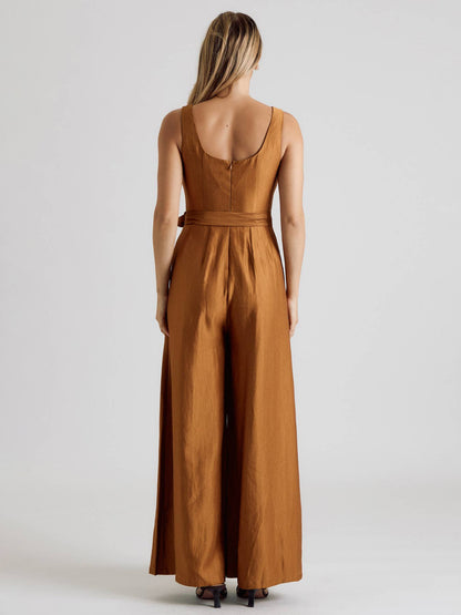Nadia Satin Wide Leg Belted Jumpsuit
