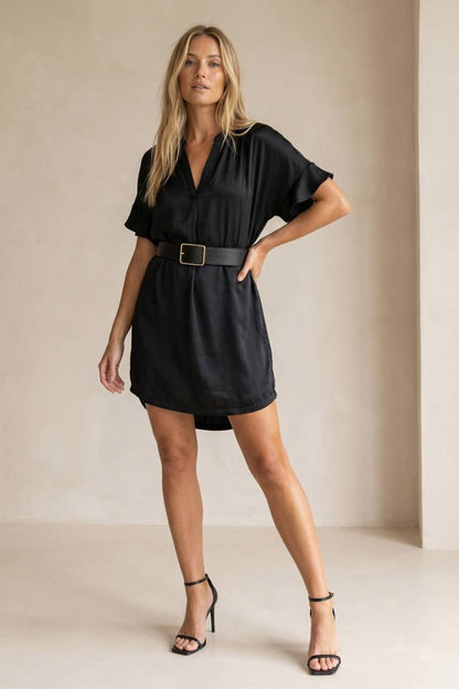 Drop Shoulder Ruffle Shirt Mini Dress