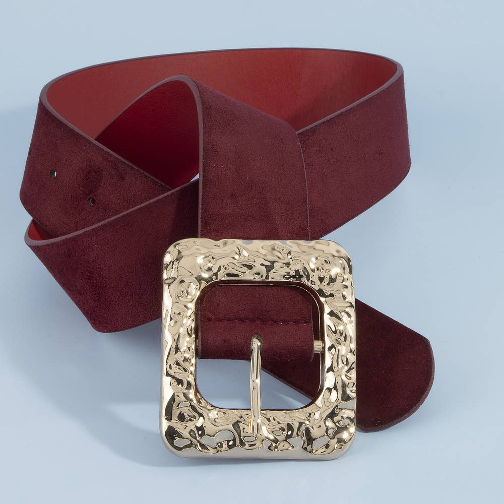Vegan Suede Square Hammered Buckle Belt