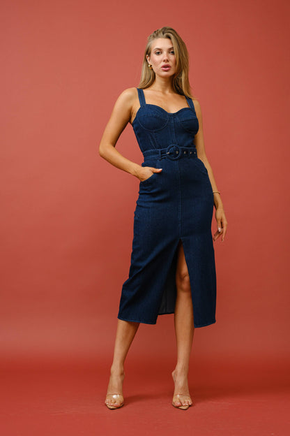 Terica Split Thigh Denim Dress
