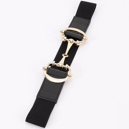 Vegan Leather Metal Buckle Elastic Belt