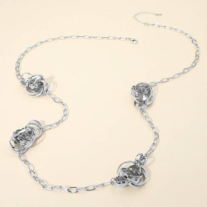 Abstract Textured Metal Ball Station Paperclip Chain Long Necklace