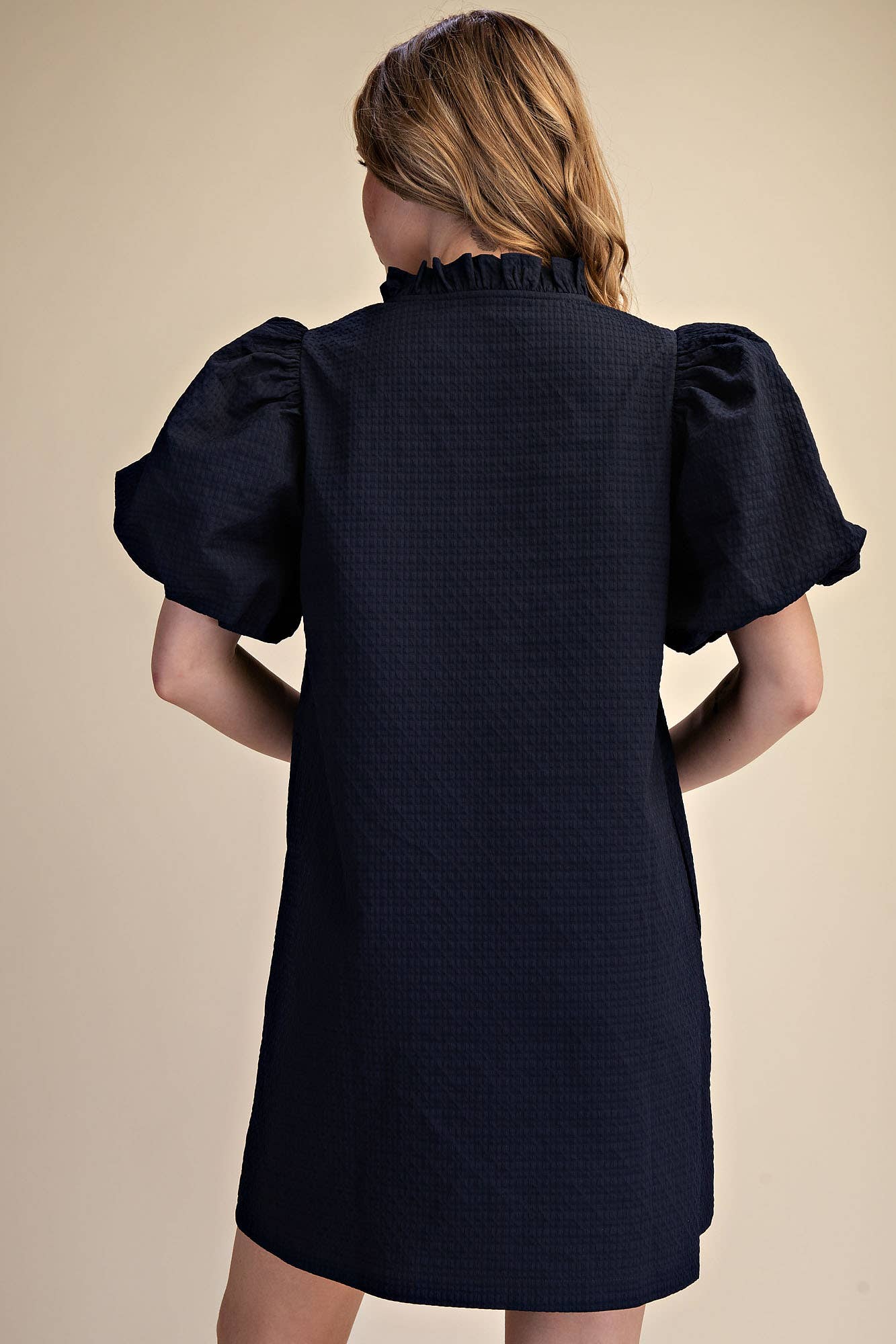 Textured Puff Sleeve Mini Dress