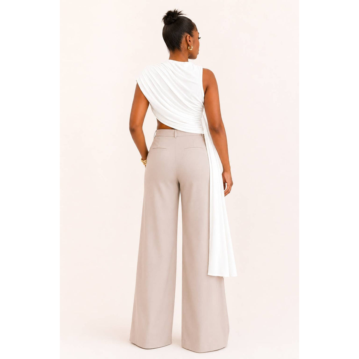 Asymmetrical Ruched Drape-Tail Top