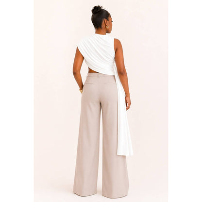 Asymmetrical Ruched Drape-Tail Top