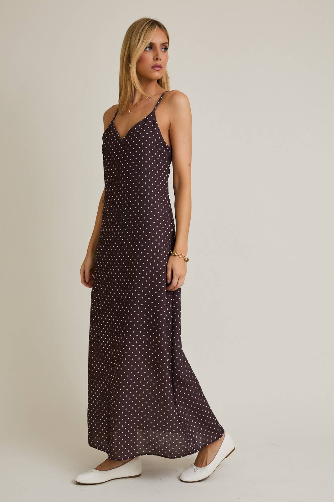 SWEETHEART NECK STRAP DOT MAXI DRESS