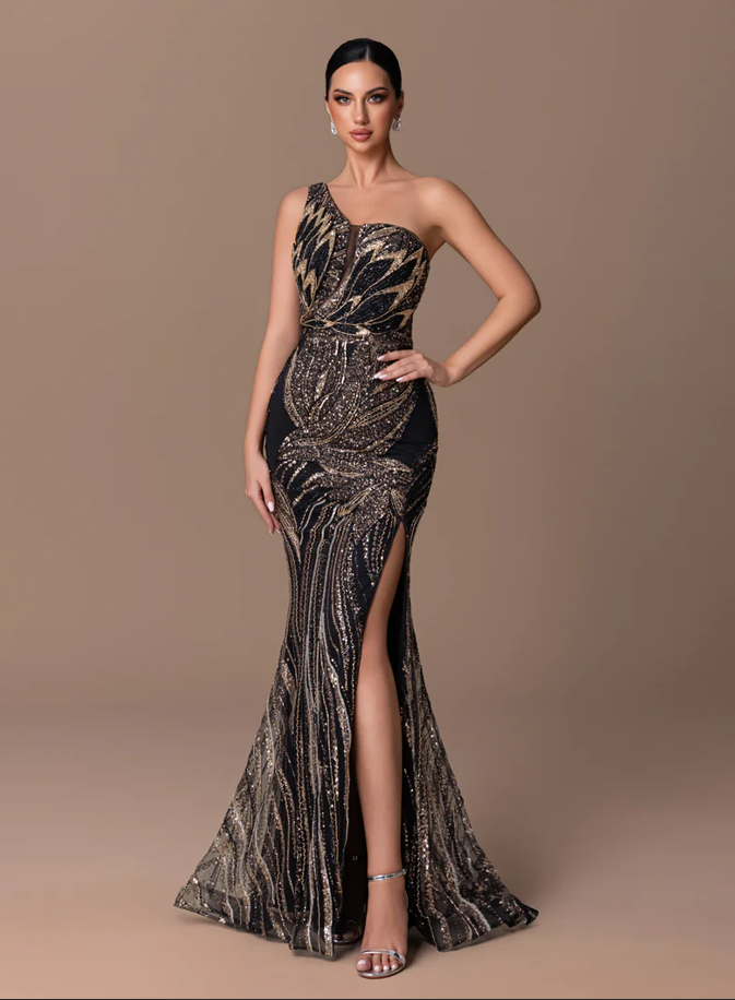 City Glam One Shoulder Sequin Dress by Lilly