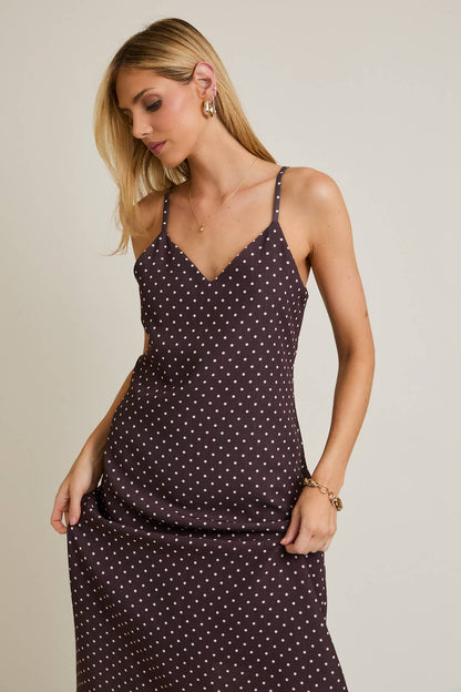 SWEETHEART NECK STRAP DOT MAXI DRESS