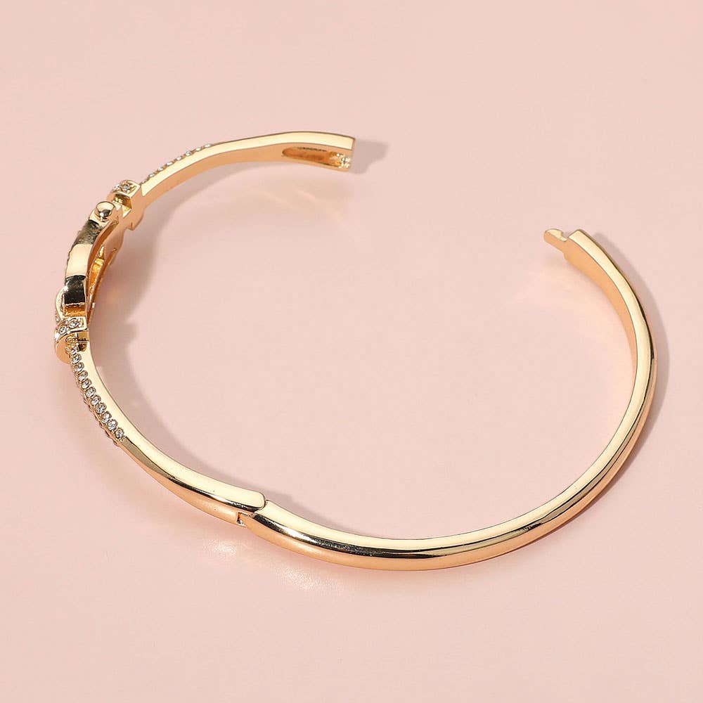 Stone Paved Buckle Accent Hinged Bangle Bracelet