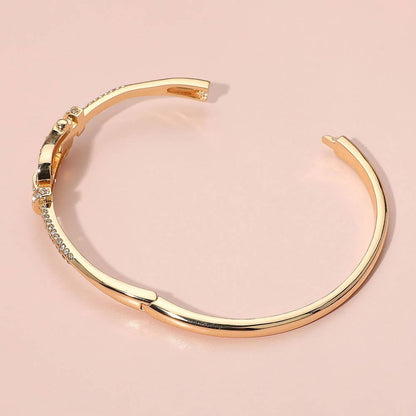 Stone Paved Buckle Accent Hinged Bangle Bracelet