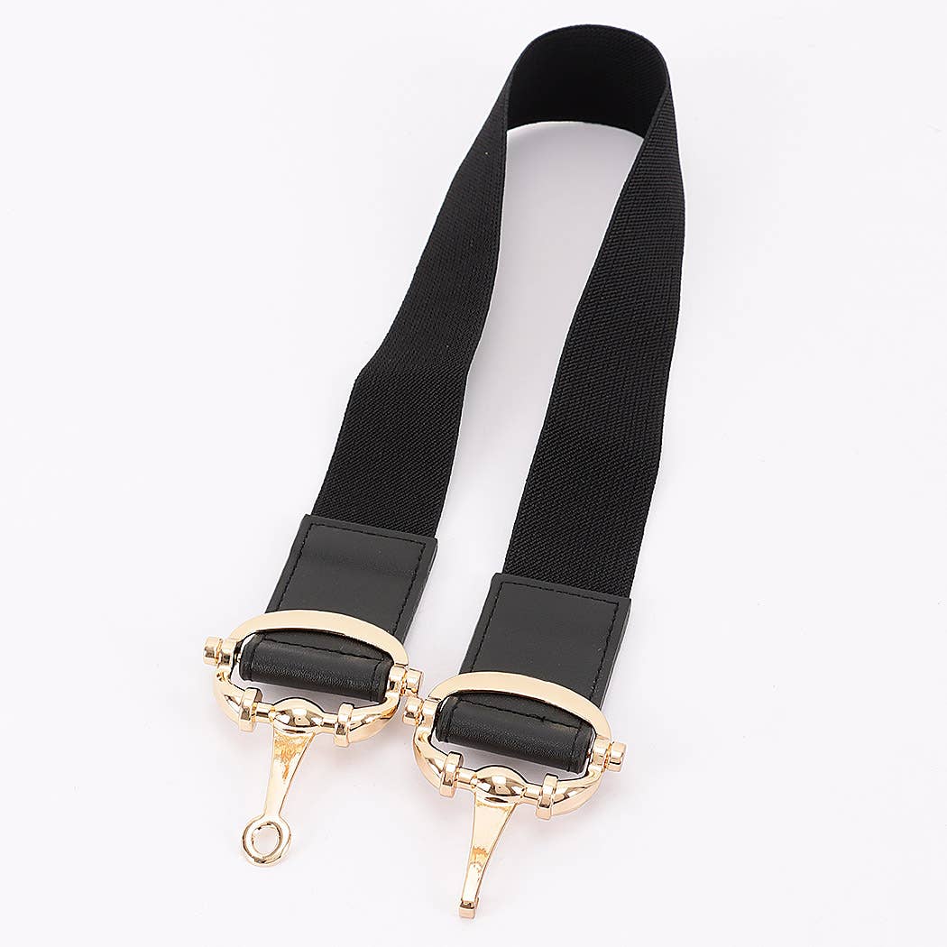 Vegan Leather Metal Buckle Elastic Belt