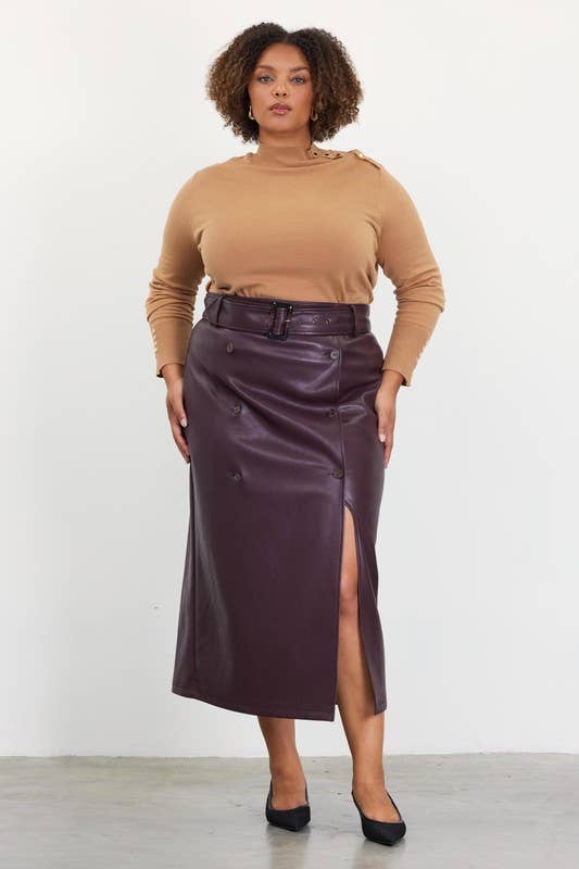 JoJo Faux Leather Midi Skirt With Belt