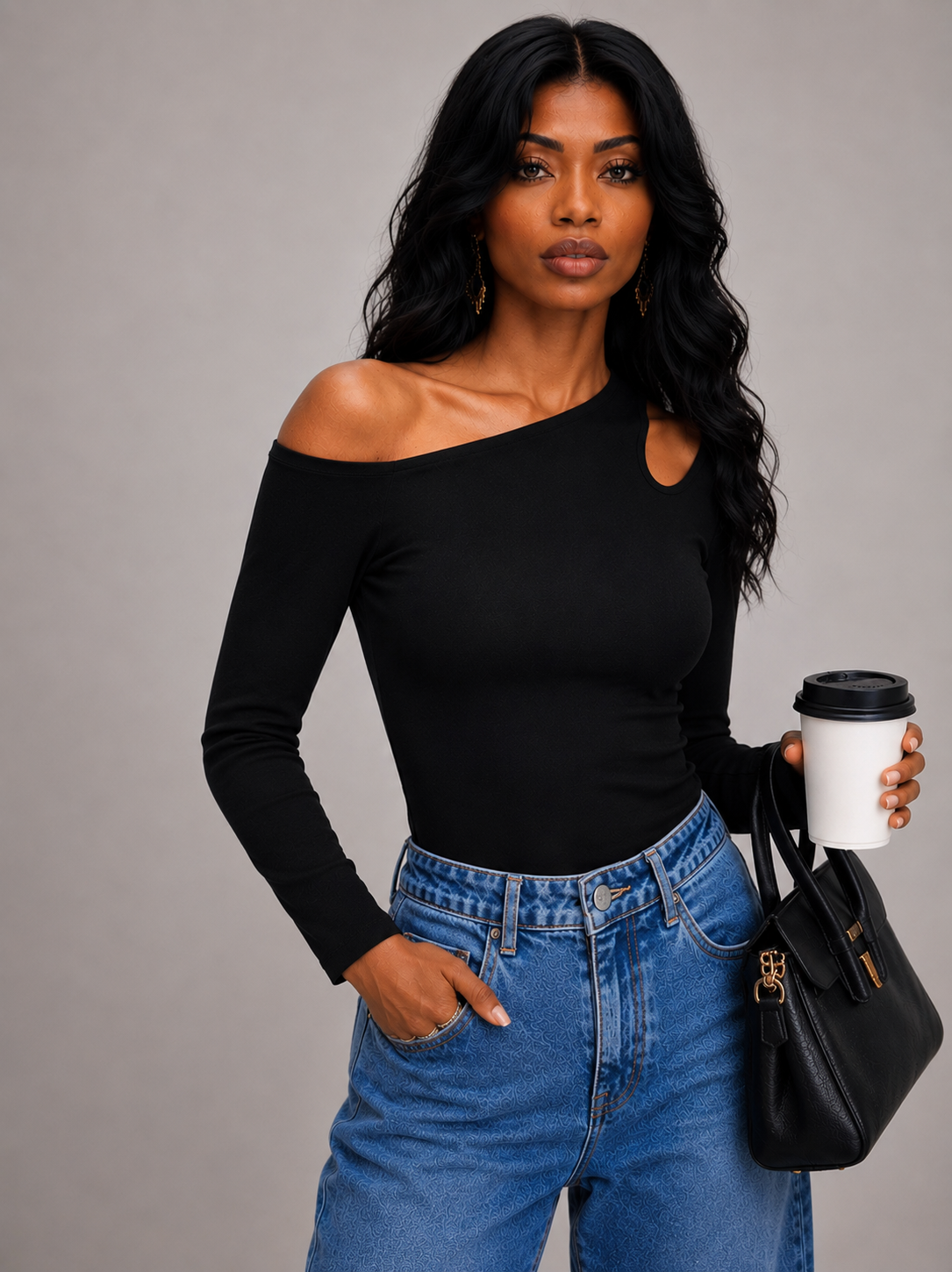 Cutout One-Shoulder Long Sleeves Top By Karma