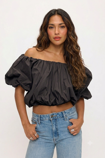 Poplin Bubble Hem  Top