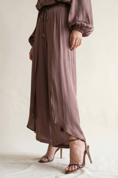 Sanina Silky Wide Leg Pants with Overlay Detail