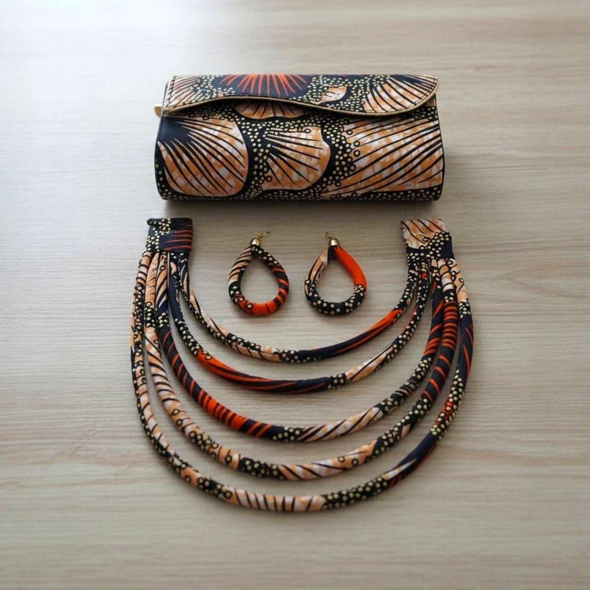 African Kente /Ankara 24 Peach Clutch& Necklace