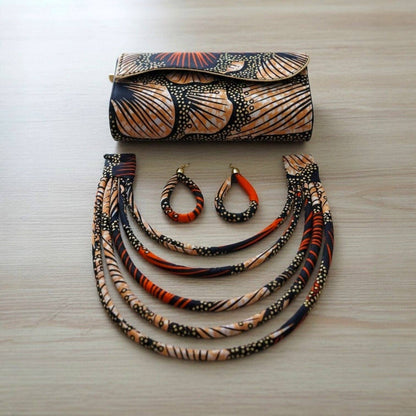 African Kente /Ankara 24 Peach Clutch& Necklace