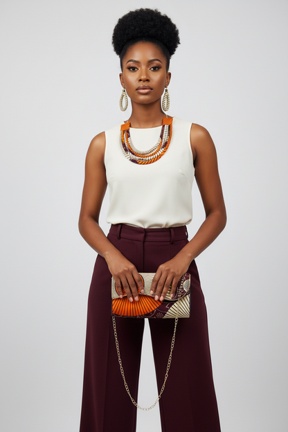 Clutch Bag & Rope  Necklace Set /African Kente /Ankara 25 Burgundy