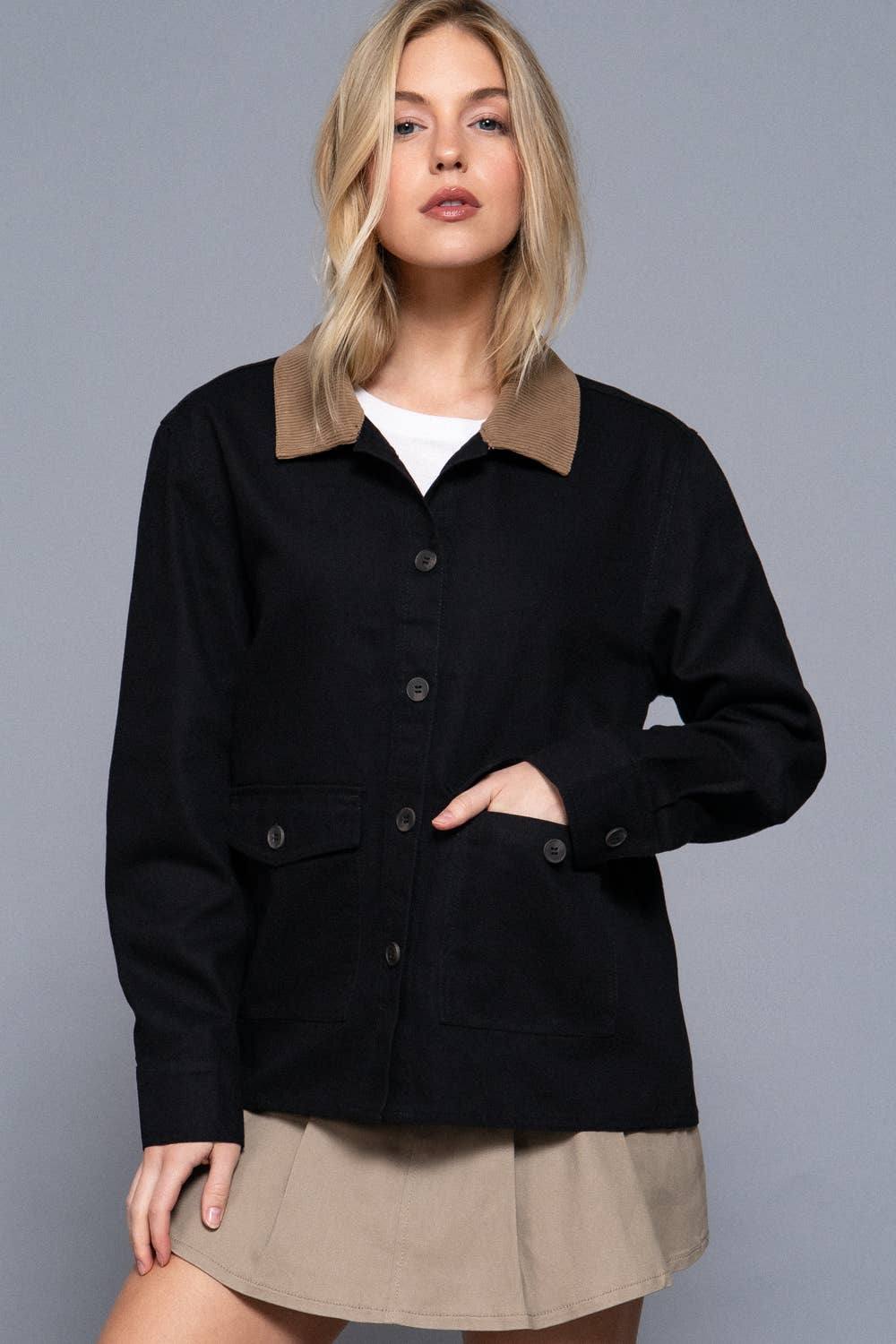 Theresa Corduroy Collar Detail Cotton Twill Work Jacket