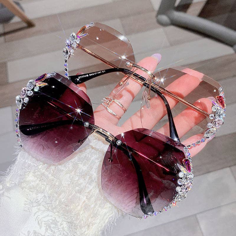 Trendy UV400 Polygon Sunglasses With Rhinestones