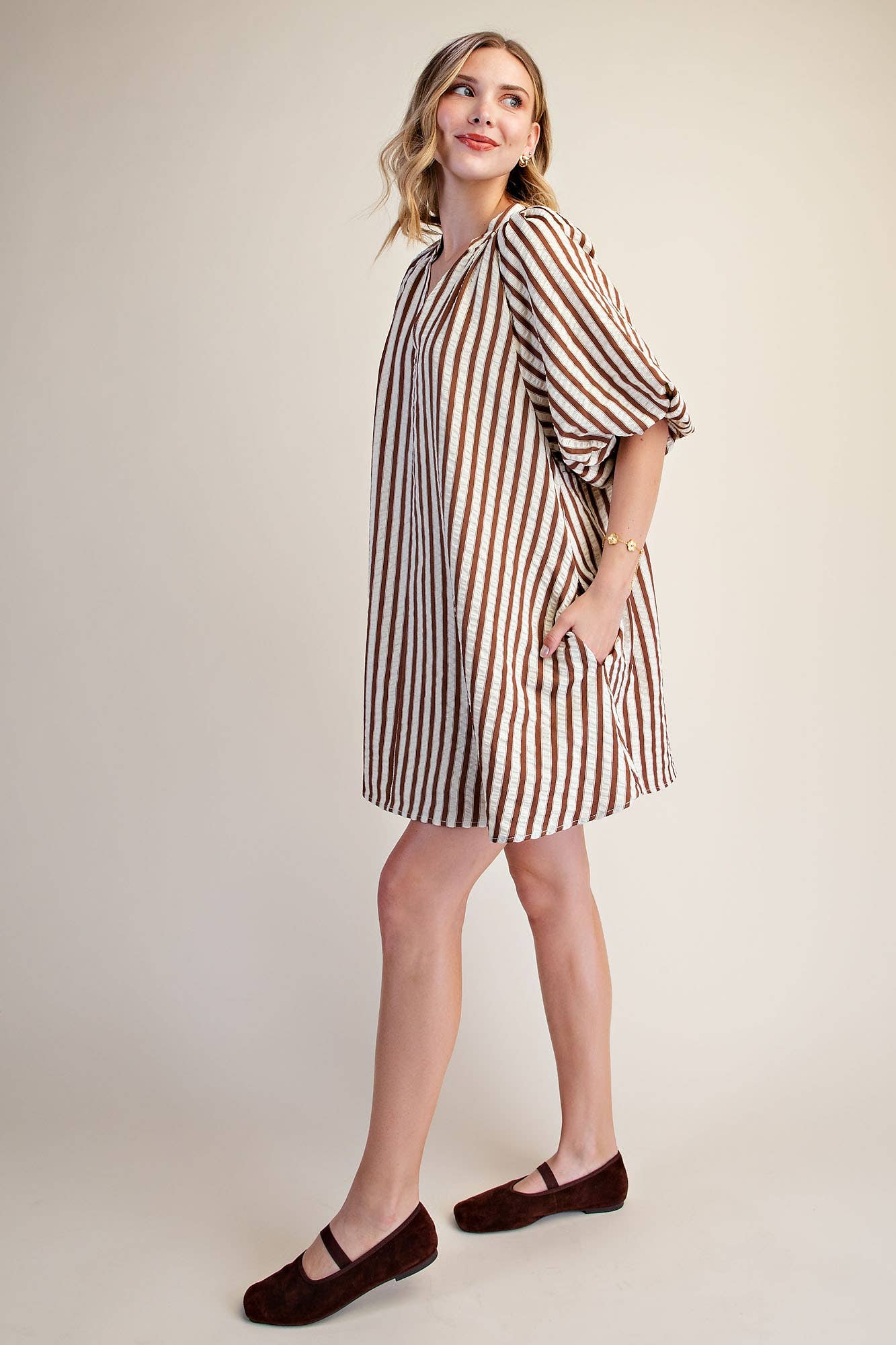 Puff-Sleeve Stripe Mini Dress By Glam Apparel