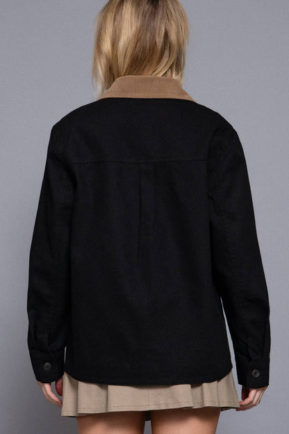Theresa Corduroy Collar Detail Cotton Twill Work Jacket