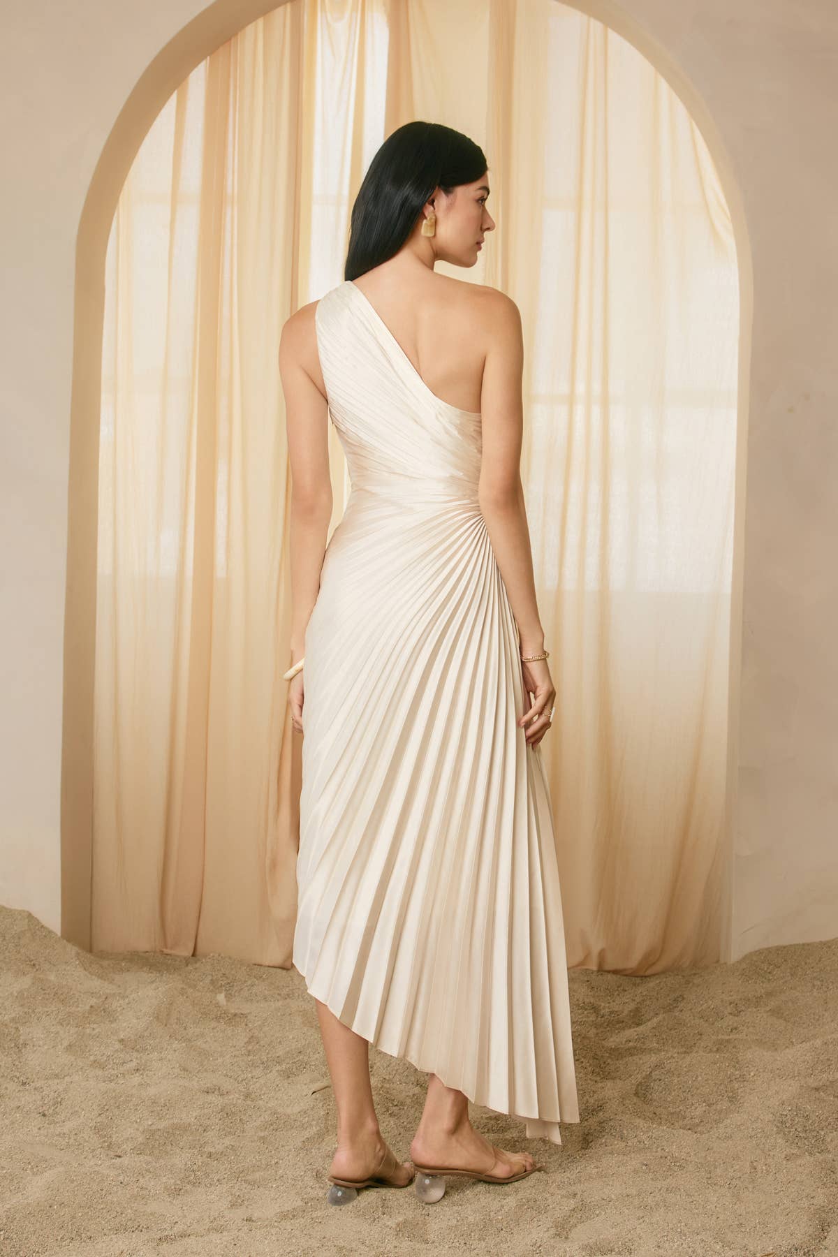 olympia asymmetrical pleated maxi dress Olympia Asymmetrical Pleated Maxi Dress