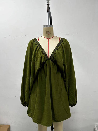 Claudia V-neck puff long sleeve dress