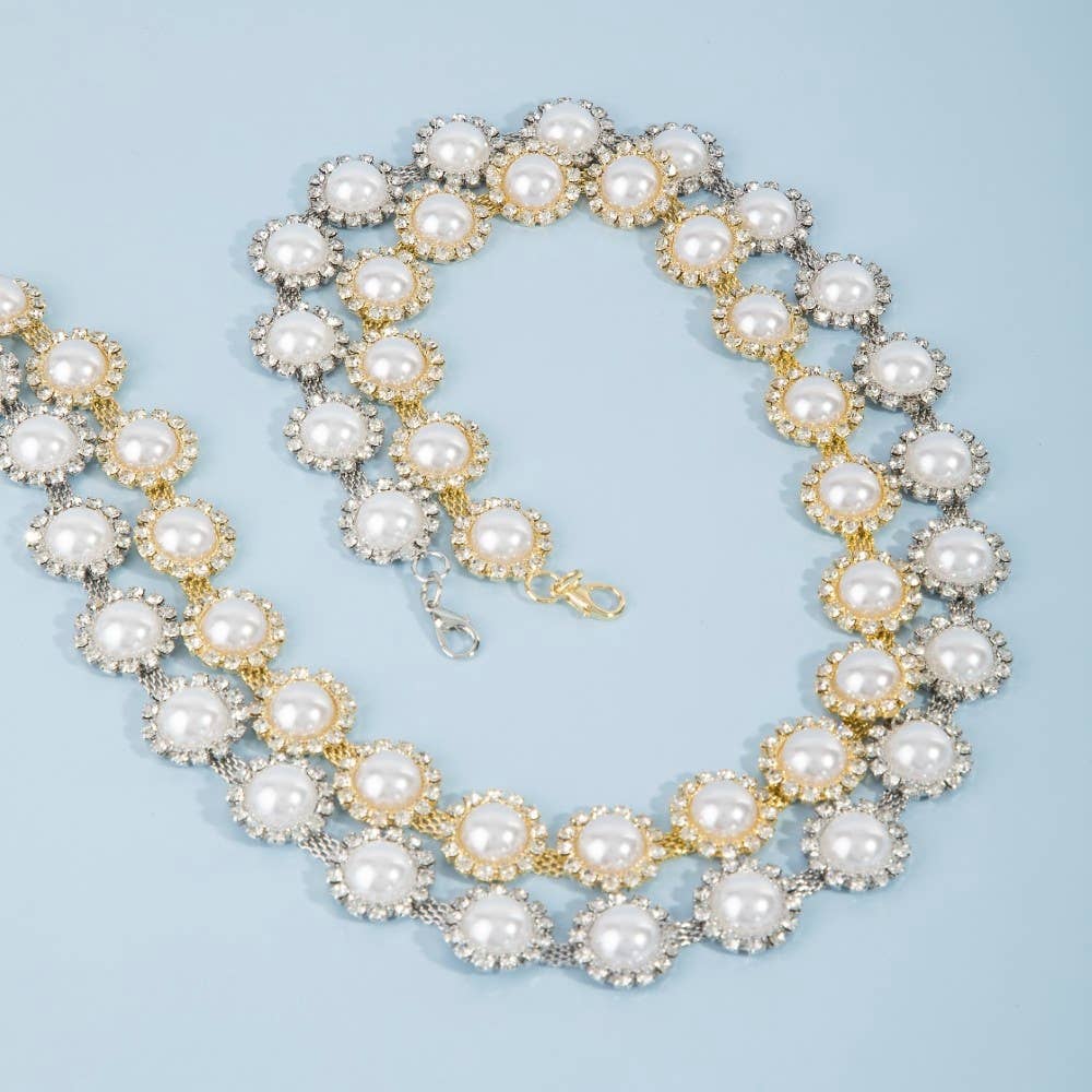Pearl And Rhinestone Disc Chain Belt