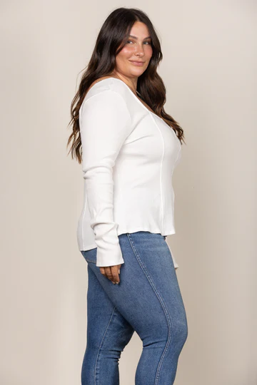 KENSLEY SQUARE NECK RIBBED KNIT LONG SLEEVES PLUS SIZE TOP PTJ