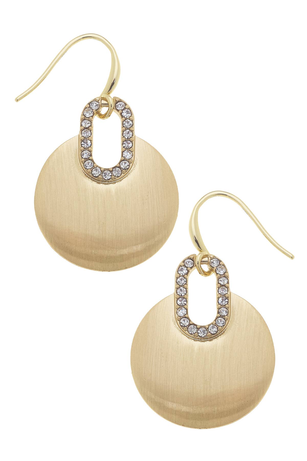 Angelina Pave Cricle Drop Earrings in Satin Gold
