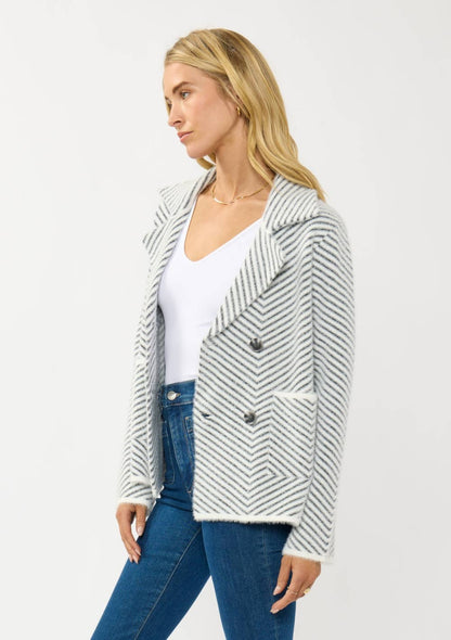 Chevron Stripe Button-Up Sweater Jacket