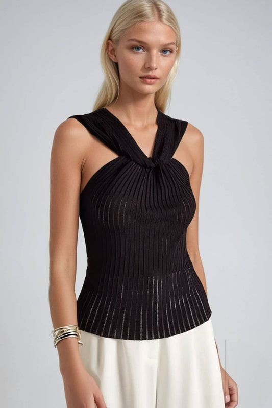 SHEER RIBBED LUXE HALTER