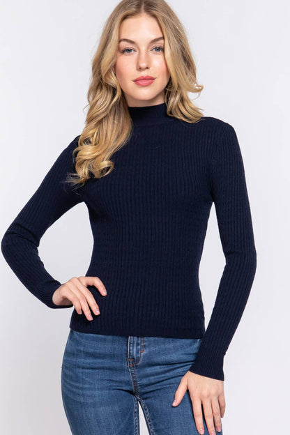 River Walk Long Sleeve Mock Neck Rib Sweater