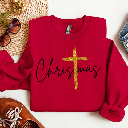 Christmas with Gold Cross- Graphic Sweatshirt