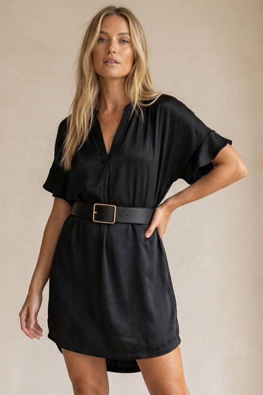 Drop Shoulder Ruffle Shirt Mini Dress