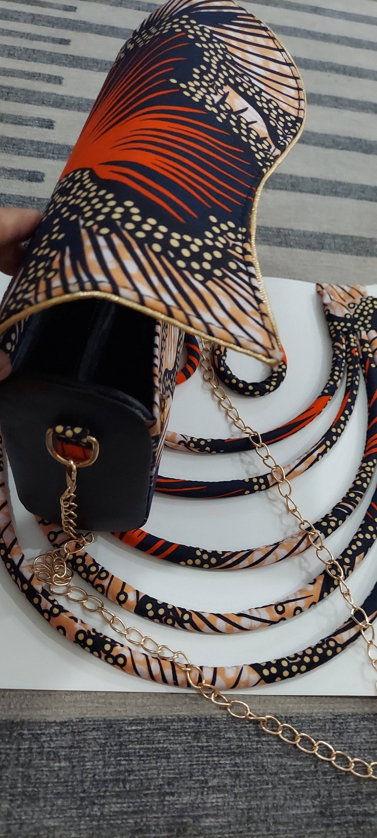 African Kente /Ankara 24 Peach Clutch& Necklace
