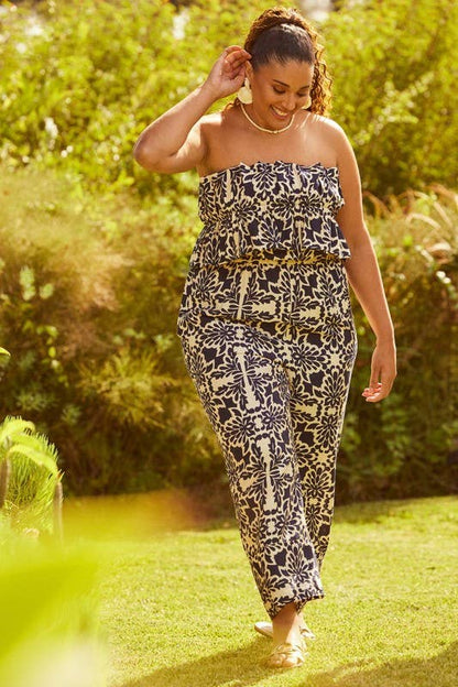 Printed Wide Leg Strapless Jumpsuit