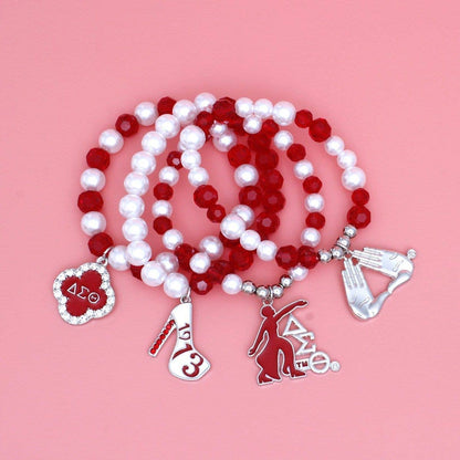 DST Red Bead White Pearl Charm Bracelets