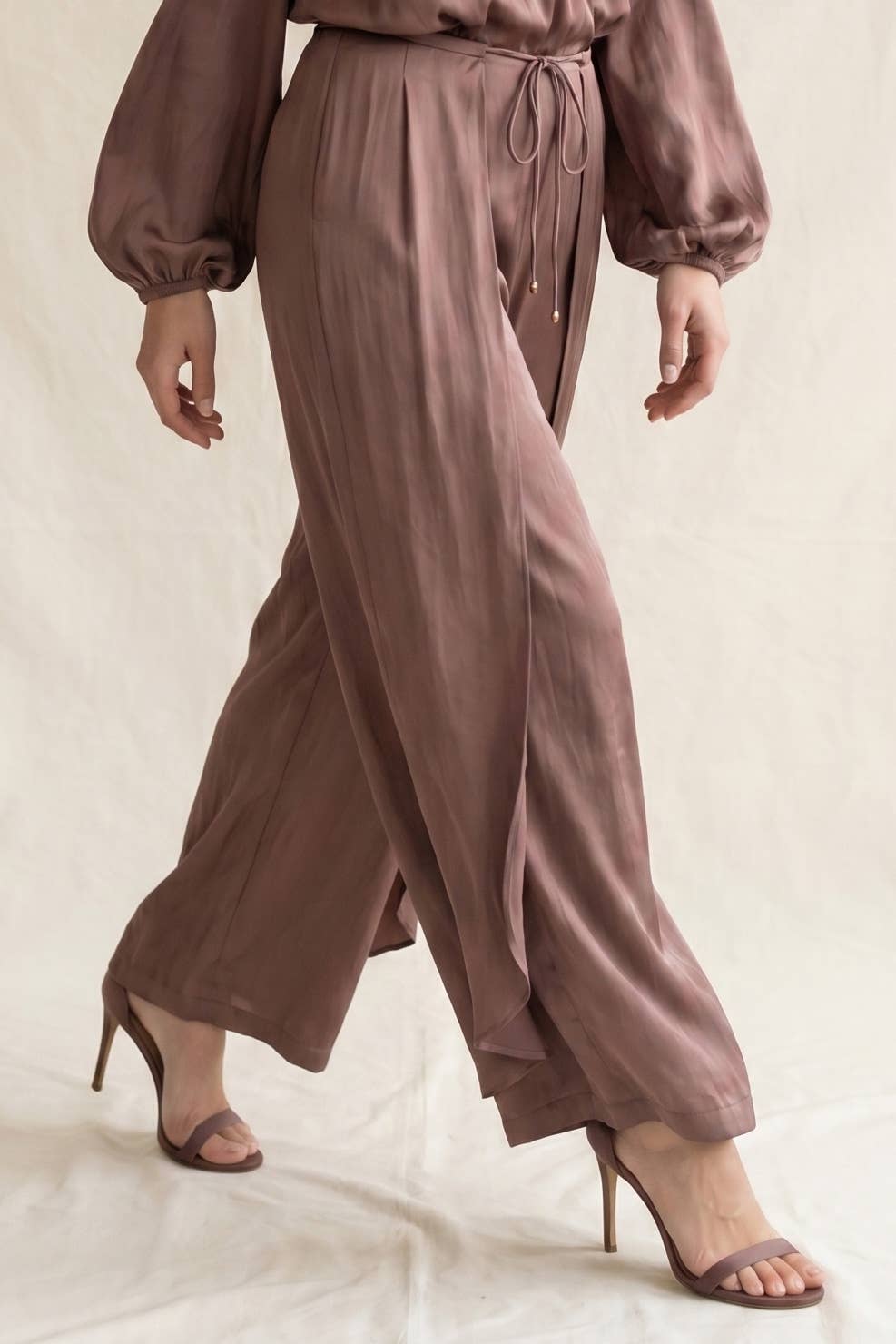 Sanina Silky Wide Leg Pants with Overlay Detail