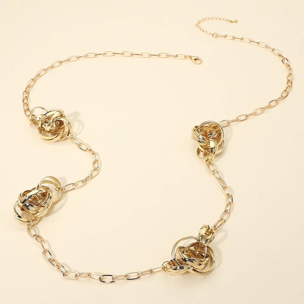 Abstract Textured Metal Ball Station Paperclip Chain Long Necklace